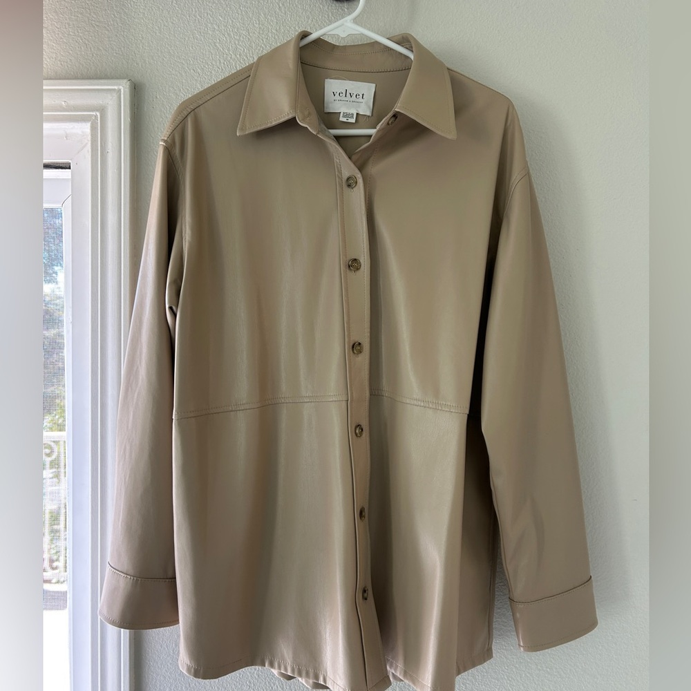 Anthropologie leather shirt jacket shacket tan